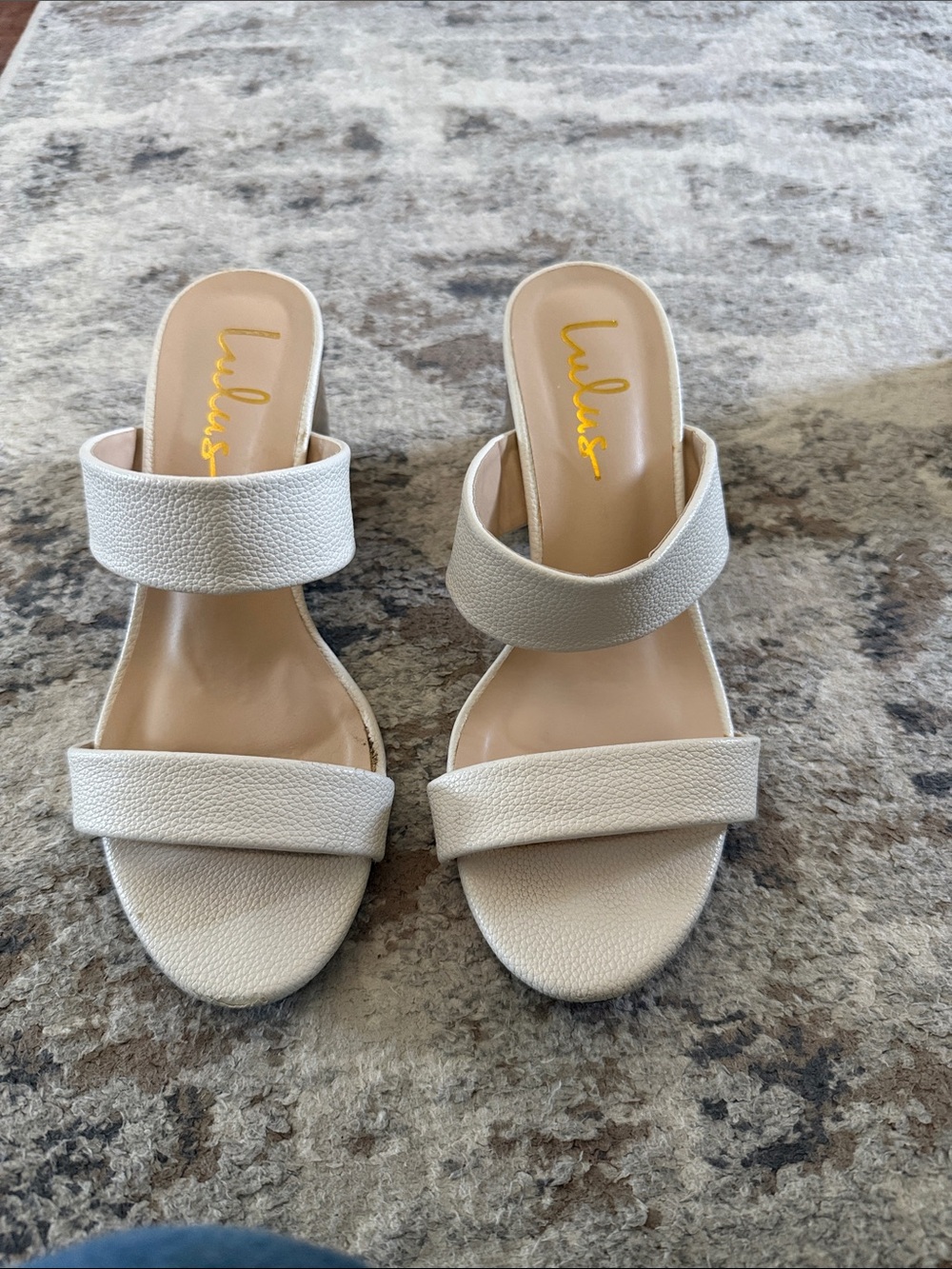 Lulu's Cream Double Strap Slide heeled sandal